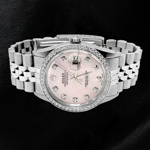 Cadran diamant rose Montre Rolex Datejust huître Perpétuelle Lunette Diamant réglage rapide