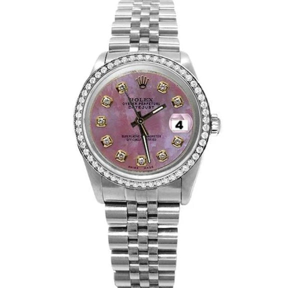Cadran diamant rose lunette Rolex Date Just Bracelet