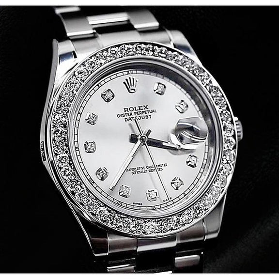 Cadran en diamant argenté et lunette en diamant personnalisée Montre Rolex Datejust Ii pour homme3