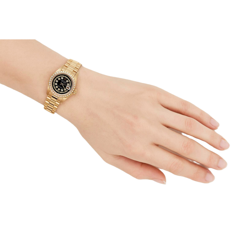 Cadran en diamant à chaîne noire Regarder Rolex Presidente Lunette en diamant Datejust