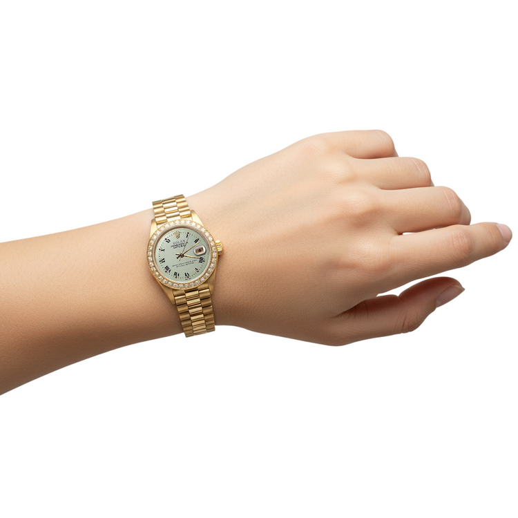 Cadran romain blanc lunette en diamant Rolex Dj montre style président Yg P2