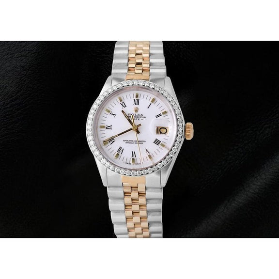 Cadran romain blanc, lunette en diamant, montre Rolex Date