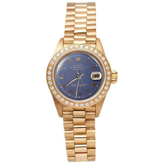 Cadran romain bleu Rolex Datejust Montre de still présidentiel Lunette en diamant G