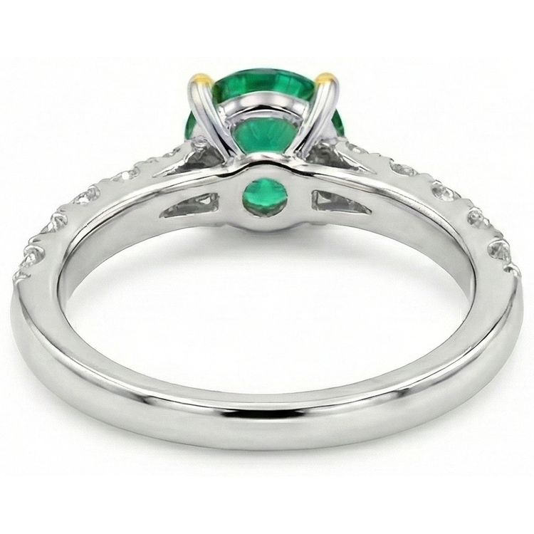 Taille Ronde Émeraude Colombienne bague en Or 14K Bicolore – vue arrière