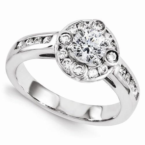 Centre De Bague De Fiançailles Naturel Diamant Rond Avec Accent 1.30 Carat WG 14K