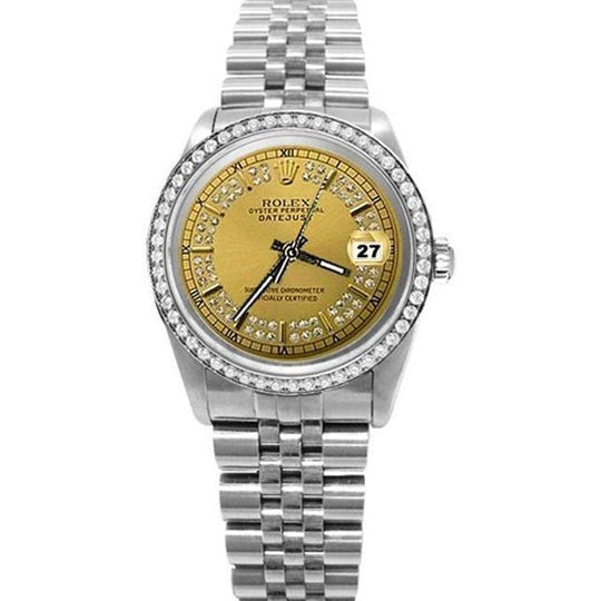 Chaîne de champagne Cadran diamant Lunette Rolex Datejust Montre Jubilé réglage rapide