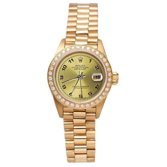 Champagne cadran arabe Rolex Datejust montre or président still diamant