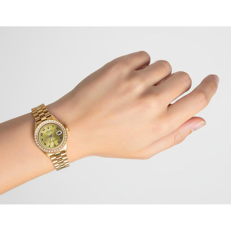 Champagne cadran arabe Rolex Datejust montre or président still diamant P2