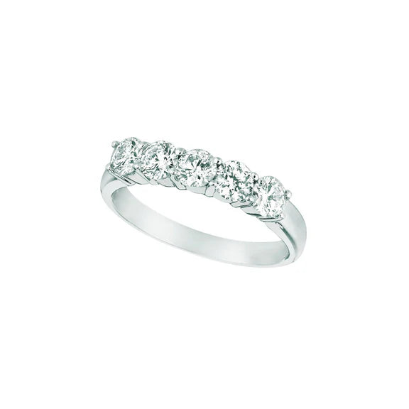 Cinq Pierres Réel Diamant Demi-Eternité Bande 1 Carat 14K Or Blanc