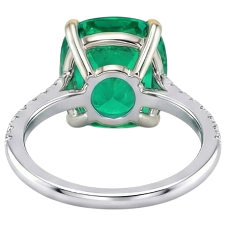 Émeraude Coussin Bague Pierre Précieuse en Or 14K Bicolore – vue arrière