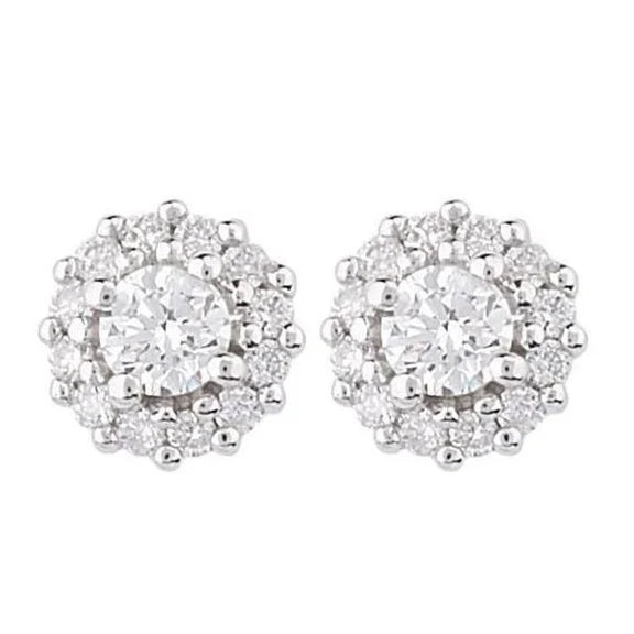 Clous D'Oreilles Femme Réel Diamant Rond Halo Scintillant 4.10 Ct Or Blanc 14K