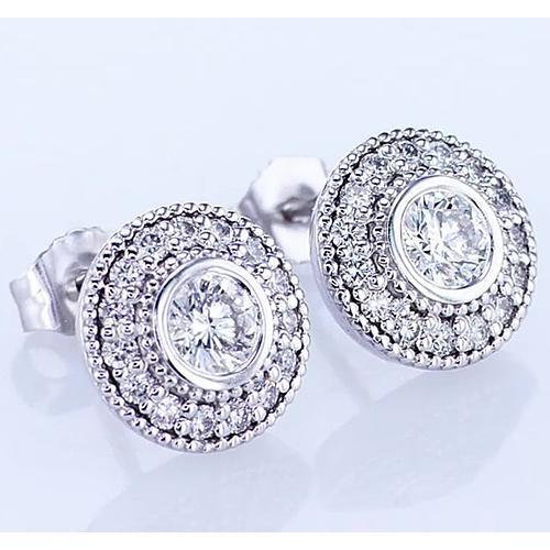Clous D'Oreilles Halo Véritable Diamant Rond 2.50 Carats Or Blanc 14K F Vs1 Vvs1