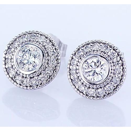Clous D'Oreilles Halo Véritable Diamant Rond 2.50 Carats Or Blanc 14K F Vs1 Vvs1