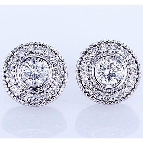 Clous D'Oreilles Halo Véritable Diamant Rond 2.50 Carats Or Blanc 14K F Vs1 Vvs1