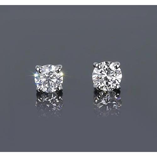 Clous D'Oreilles Naturel Diamant Rond 1.50 Carats Style Griffes En Or Blanc 14K