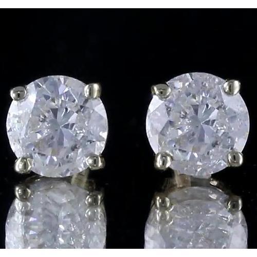 Clous D'Oreilles Naturel Diamant Rond Serti Panier Or Blanc 14K G Si1