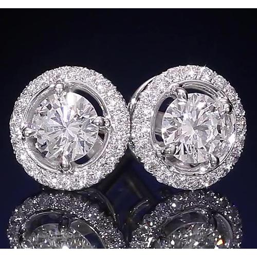 Clous d'oreilles style halo de Naturel diamants ronds