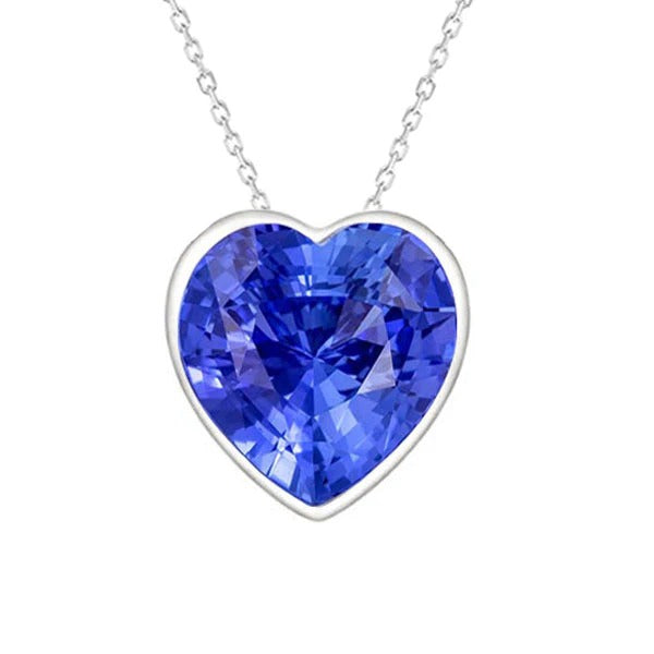 Coeur Saphir Bleu Clair Pendentif Solitaire Serti Lunette 4.50 Carats