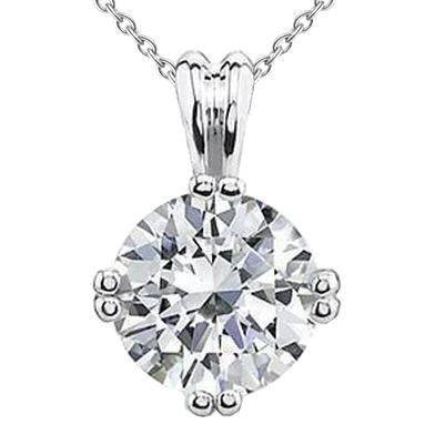Collier Avec Pendentif Naturel Diamant Rond De 3.25 Ct Serti De Griffes En Or Blanc 14K