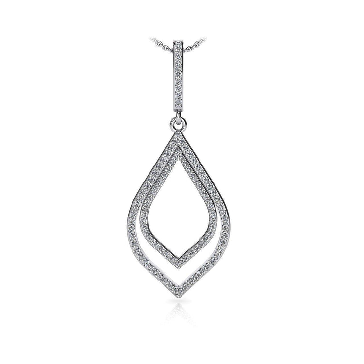 Collier Avec Pendentif Ouvert A Double Feuille De Naturel Diamants Ronds De 8 Cts En Or Blanc