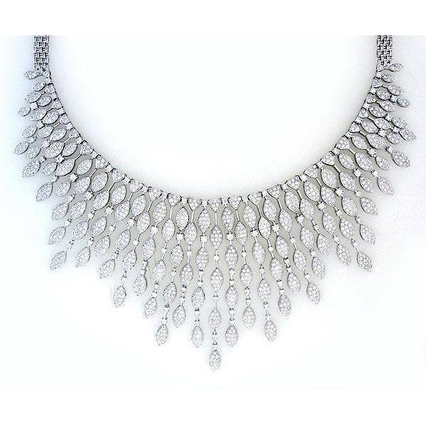 Collier Dame Taille Ronde 40 Ct Petits Réel Diamants Or Blanc 14K Nouveau