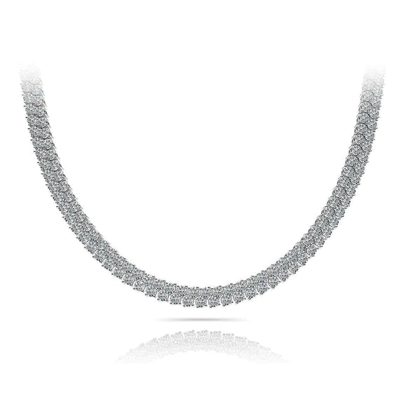 Collier Damier Réel Diamant Rond Serti Griffes 24 Carats Or Blanc 14K
