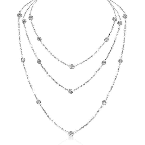 Collier De Réel Diamants Superposés à 3 Rangs
