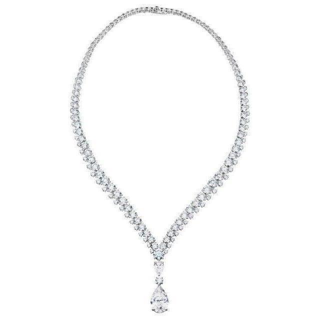 Collier En Or Blanc 14K Poire Avec Réel Diamants Coupe Ronde 24 Carats