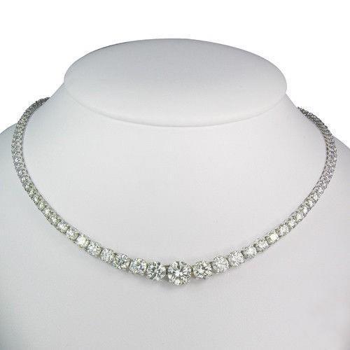 Collier En Or Blanc Et Véritable Diamants Etincelants Taille Brillant De 14.00 Cts