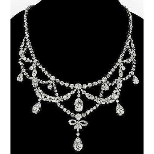 Collier Femme Avec Chaîne Or Blanc de 34,00 Carats de Petits Réel Diamants Ronds