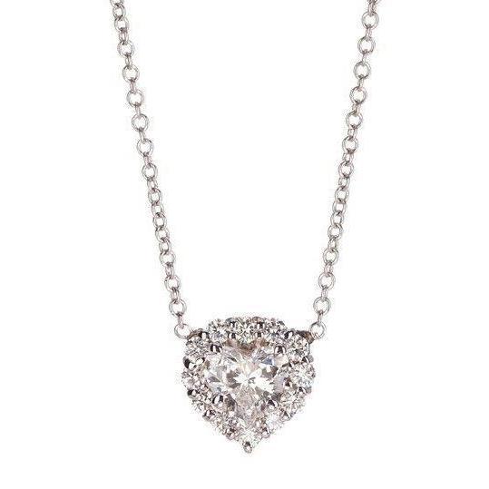 Collier Femme Coeur Et Réel Diamant Rond Bijoux En Or Blanc Massif 5 Ct