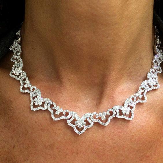 Collier Femme Réel Diamants Taille Ronde 30 Carats Or Blanc 14K