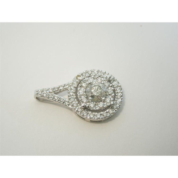 Collier Grand Pendentif Réel Diamants Ronds Etincelants De 1.33 Ct En Or Blanc