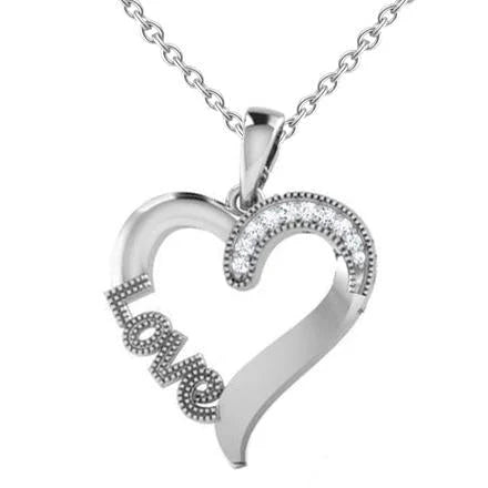 Collier Pendentif Amour Réel Diamant Coupe Ronde 1 Carat En Or Blanc 14k