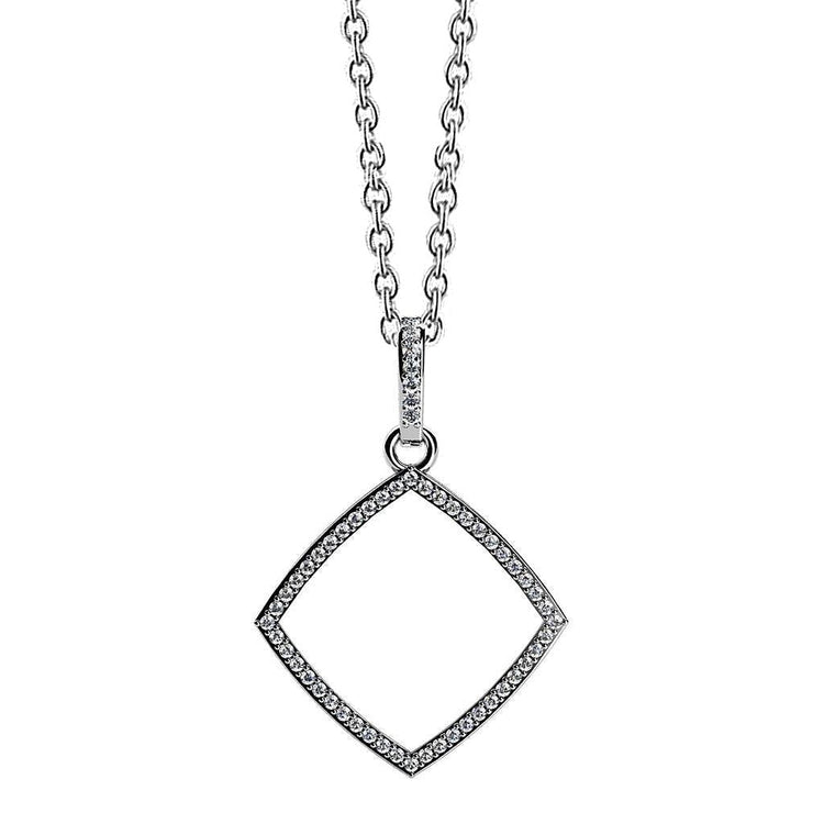 Collier Pendentif Carré Décalé Naturel Diamants Ronds 4 Ct Or Blanc 14K