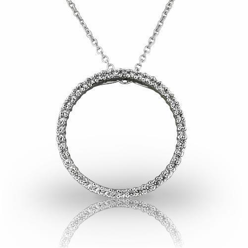 Collier Pendentif Cercle Authentique Diamant Taille Brillant 6 Carats Or Blanc 14K