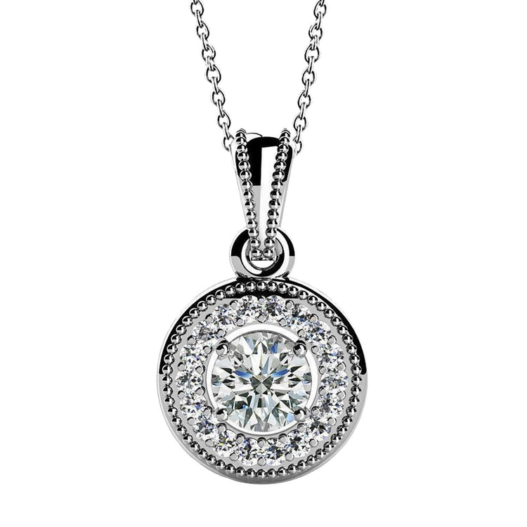 Collier Pendentif Cercle Véritable Diamants Taille Ronde 3.50 Carats Or Blanc 14K