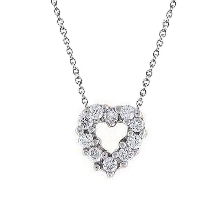 Collier Pendentif Coeur Naturel Diamant Rond 1.50 Carats Or Blanc 14K