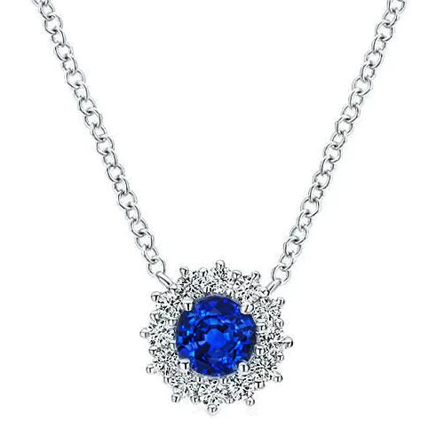 Collier Pendentif Diamant Halo De Pierre Saphir