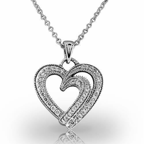 Collier Pendentif En Forme De Coeur Avec Réel Diamants Ronds De 3.50 Cts En Or Blanc