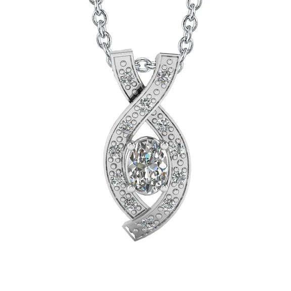 Collier Pendentif Entrelacé De Réel Diamants Ovales Et Ronds 2.70 Carats WG 14K