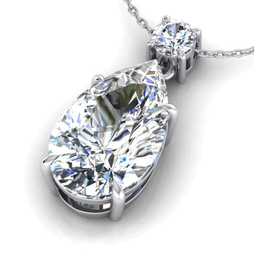 Collier Pendentif Femme Or Poire & Réel Diamants Ronds