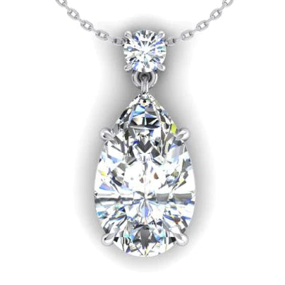 Collier Pendentif Femme Or Poire & Réel Diamants Ronds