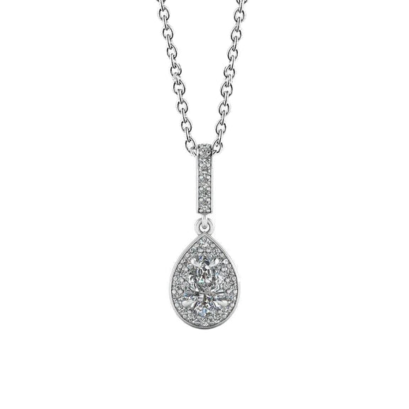 Collier Pendentif Halo Taille Poire Et Réel Diamants Ronds 1.72 Ct Or Blanc