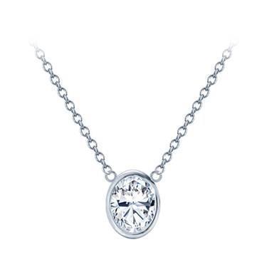 Collier Pendentif Naturel Diamant Ovale 1 Carat Serti De Lunette Avec Chaîne WG 14K