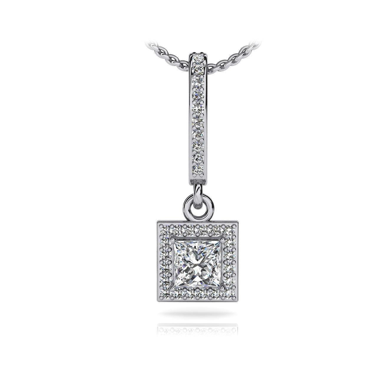 Collier Pendentif Naturel Diamant Princesse Coupe Ronde En or Blanc 3.3 Carats 14K