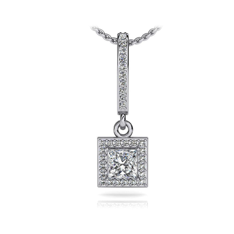 Collier Pendentif Naturel Diamant Princesse Coupe Ronde En or Blanc 3.3 Carats 14K