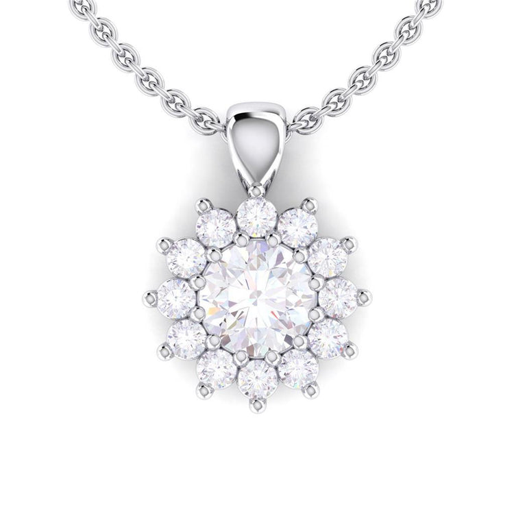 Collier Pendentif Naturel Diamant Rond 2.10 Carats Sertie De Griffes Or Blanc 14k