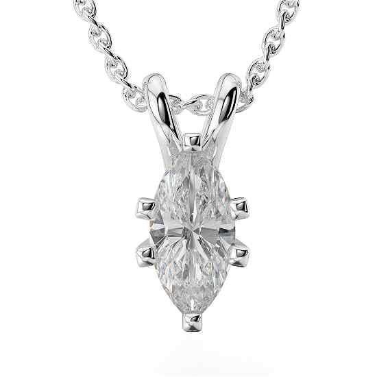 Collier Pendentif Naturel Diamant Solitaire Big Marquise 2 Ct Or Blanc