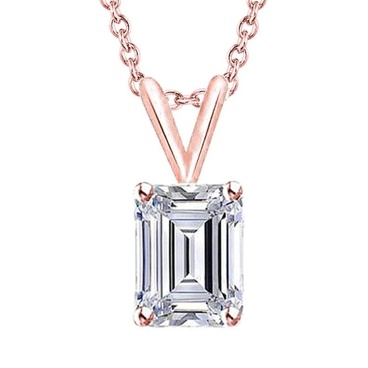 Collier Pendentif Naturel Diamant Taille Emeraude En Or Rose 14 Carats 2 Carats